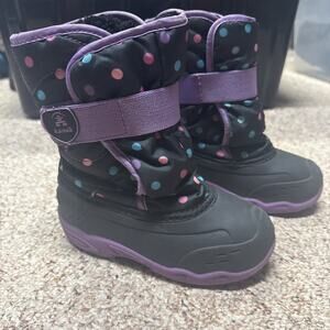 KAMIK Little Girl SNOWBUG 13 WINTER BOOT BLACK/PURPLE Polka Dot Waterproof